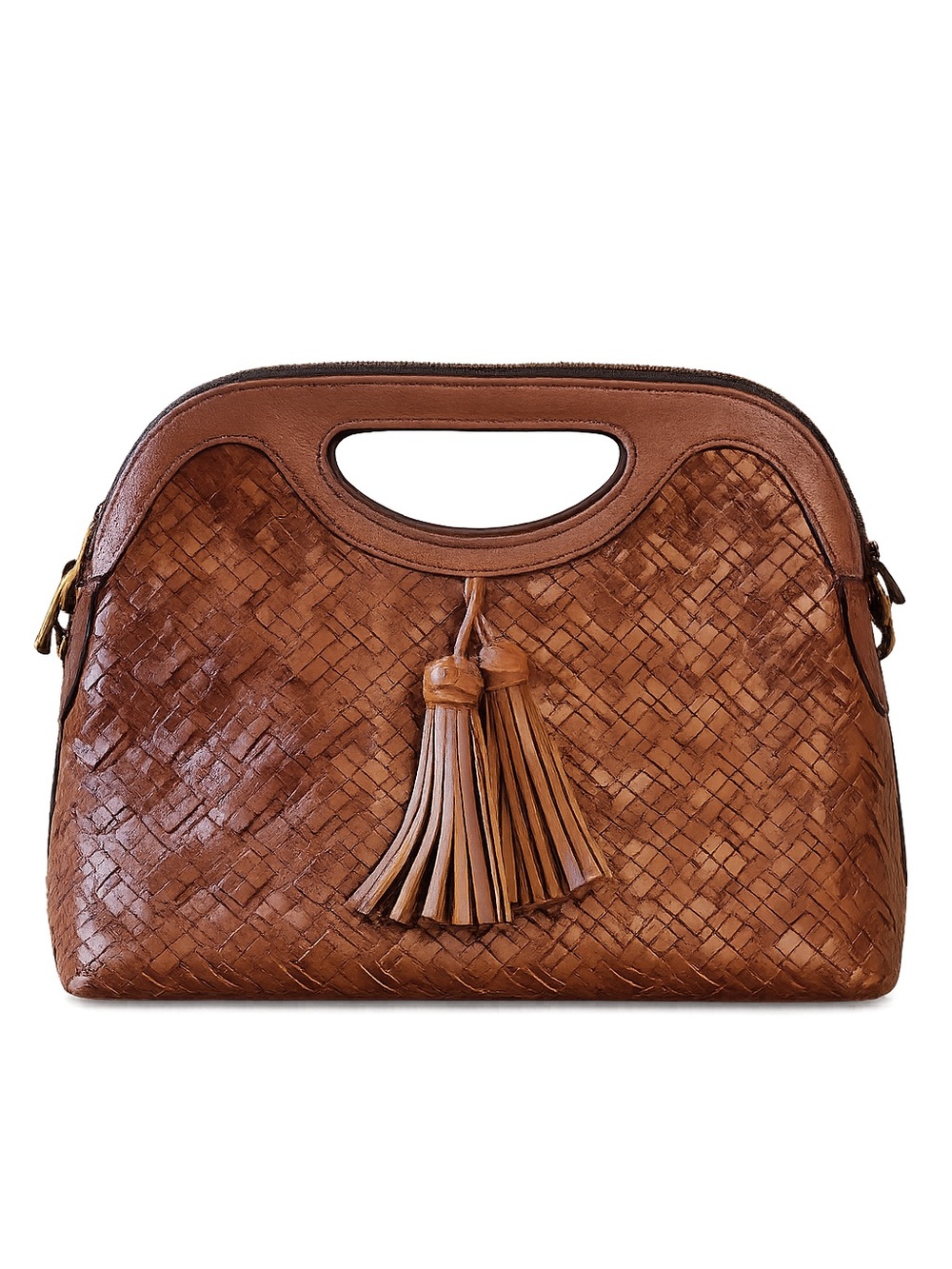 Rare Patricia Nash Woven Leather Tassel Tote Bag - Brown